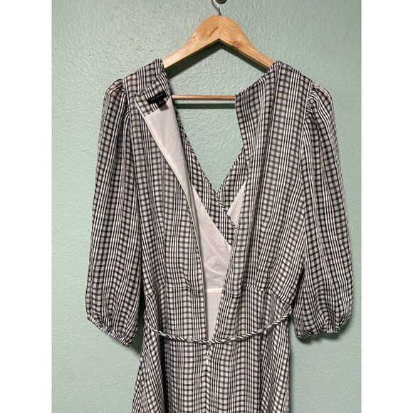 Ann Taylor Women's White and Black‎ Patterned Dress with Tie Size 14 - Picture 9 of 11